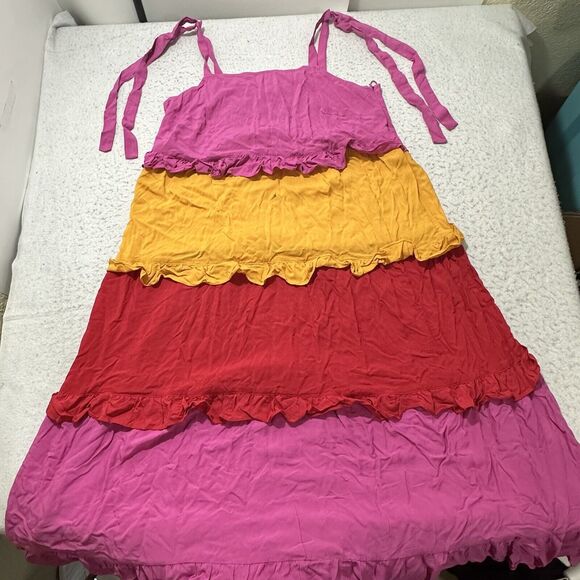 Ivy Street Women's Plus Size 1X Pink Colorful Tiered Maxi Sundress Sleeveless - Picture 1 of 16